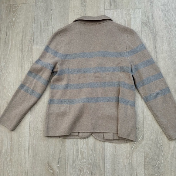 Talbots Beige and Gray Striped Cotton Blend Knit Blazer - Picture 6 of 7